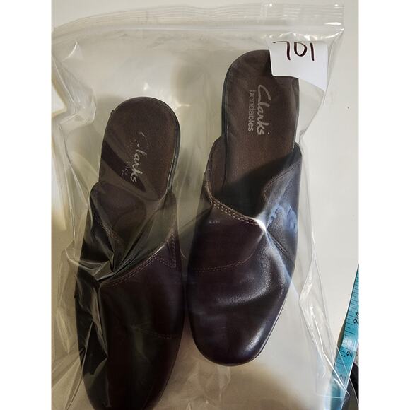 CLARKS Bendables Brown Leather Upper Mules Slip On Size 7M - Picture 9 of 9